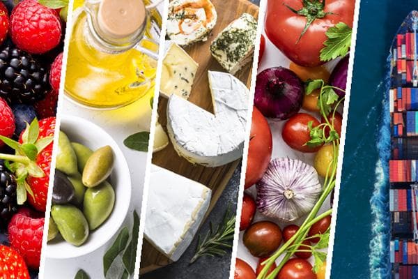 Premium food products including dairy, produce, and oils